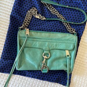 Rebecca Minkoff Mini MAC Leather Crossbody – Aqua/Teal + Chain Strap